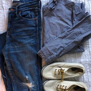 H&M striped ruffle trim blouse